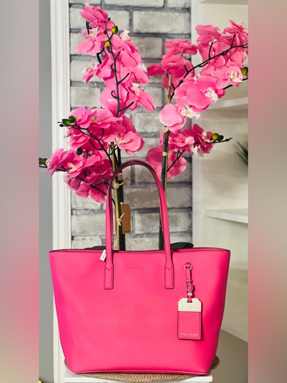 New Marc Jacobs Hot Pink Leather Tote with Tag Detail